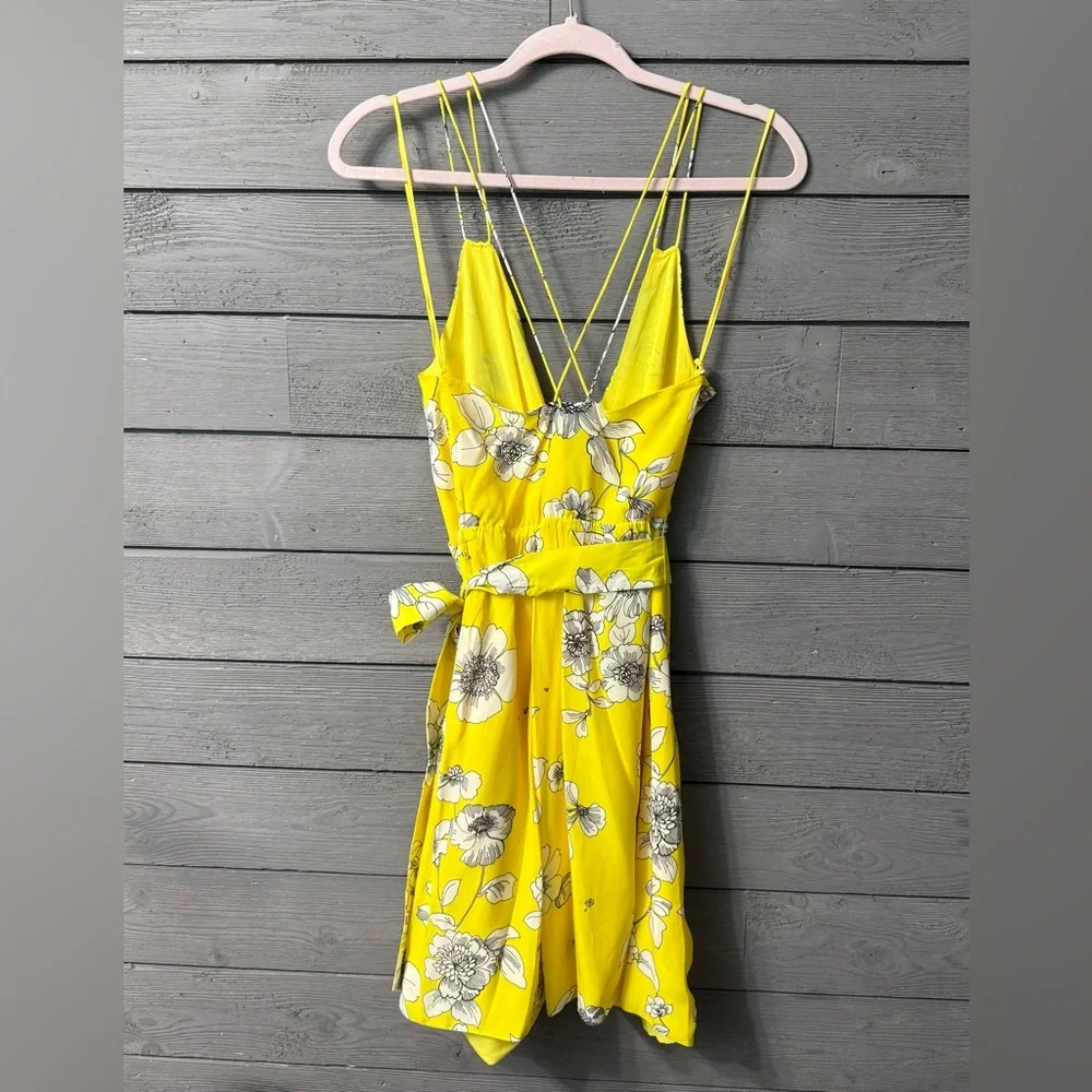 NWT Alice + Olivia Susana Yellow Floral Wrap Mini Dress Begonia Citrus Sz 10 - Picture 9 of 15